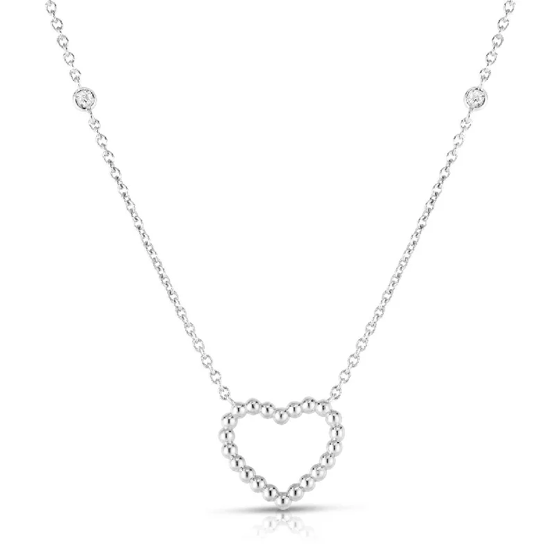 women's multi-strand necklaces-14K White Gold Beaded Heart Diamonds by the Yard Necklace