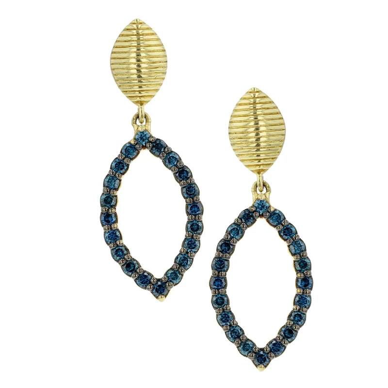 women's layered earrings-Blue Diamond Open Marquis Shape Strie Earrings