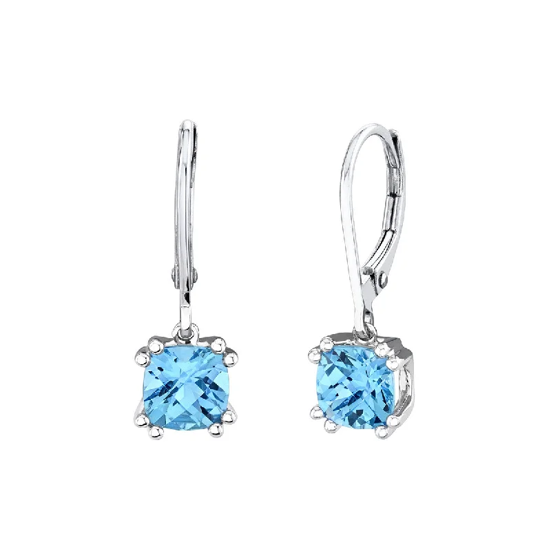 women's moonstone earrings-Blue Topaz 14k White Gold Leverbacks Drop Earrings