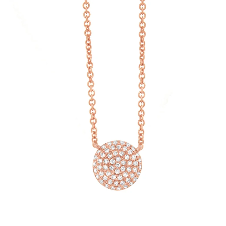 women's charm and pendant necklaces-14K Rose Gold Pave Diamond Disc Necklace