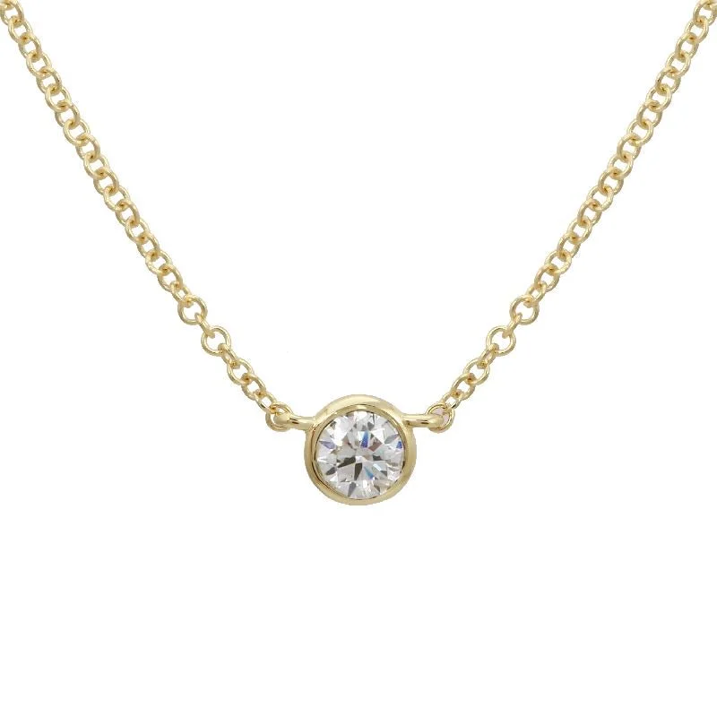 women's minimalist necklaces-14k Yellow Gold bezeled Diamond Necklace