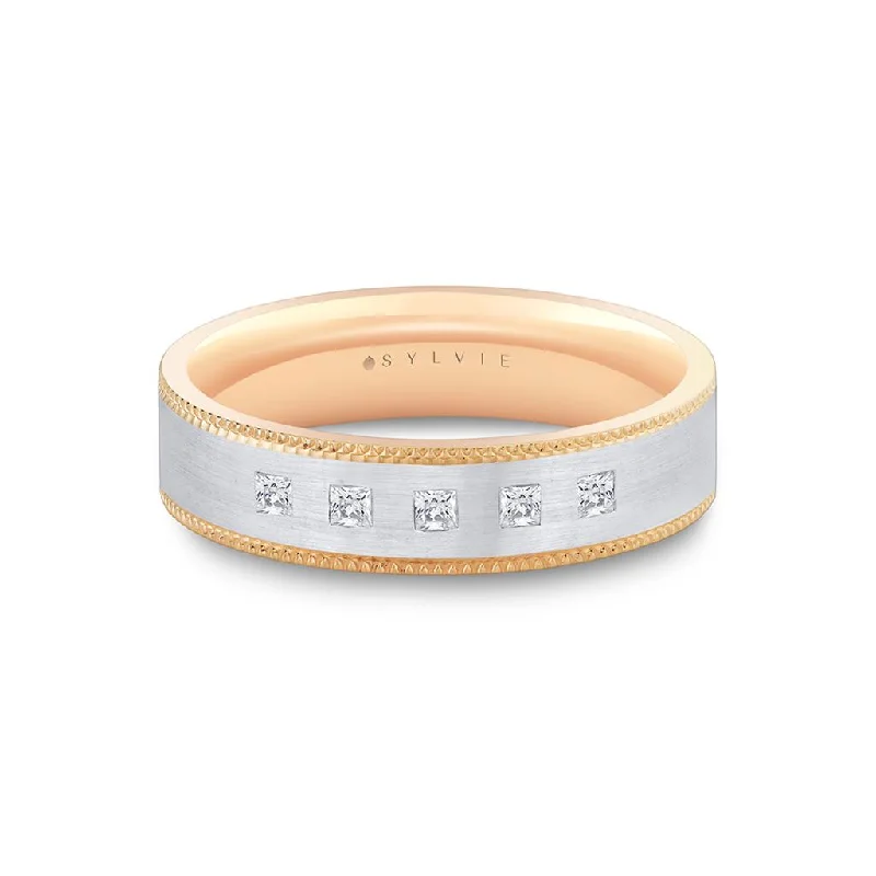 women's designer engagement rings-14K White And Rose Gold Straight Wedding Band