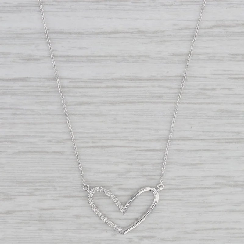 women's engraved heart necklaces-New 0.10ctw Diamond Heart Pendant Necklace 10k White Gold Adjustable Cable Chain