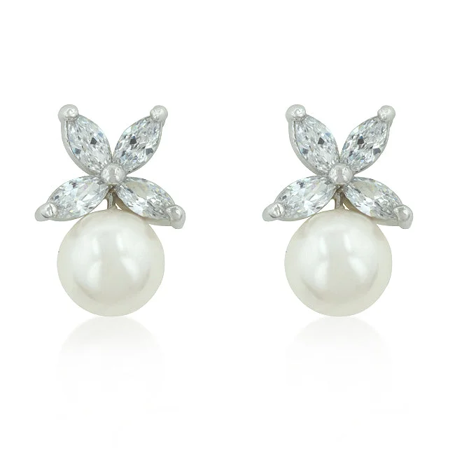 women's bridal earrings-Misty Freshwater Pearl Stud Earrings