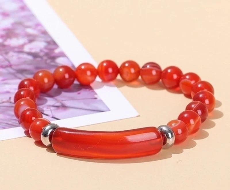 Natural Red Striped Agate Bridge Bracelet|8mm Long Tube 10 * 39mm