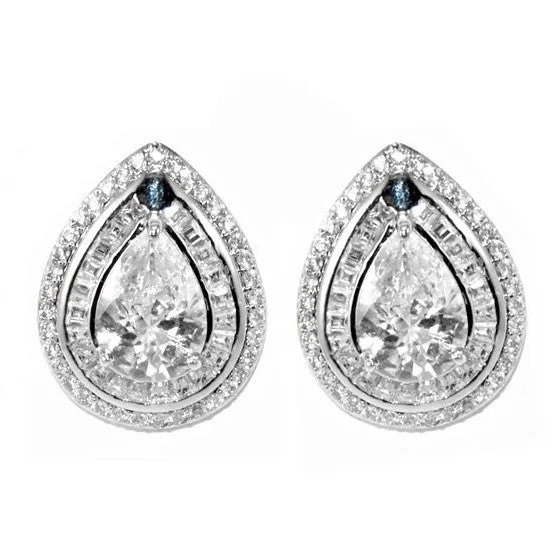 women's sterling silver earrings-Kayla Pear Halo Statement CZ Stud Earrings