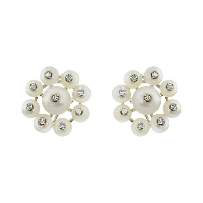 women's celestial earrings-Akoya Cultured Pearl and Diamond Earrings