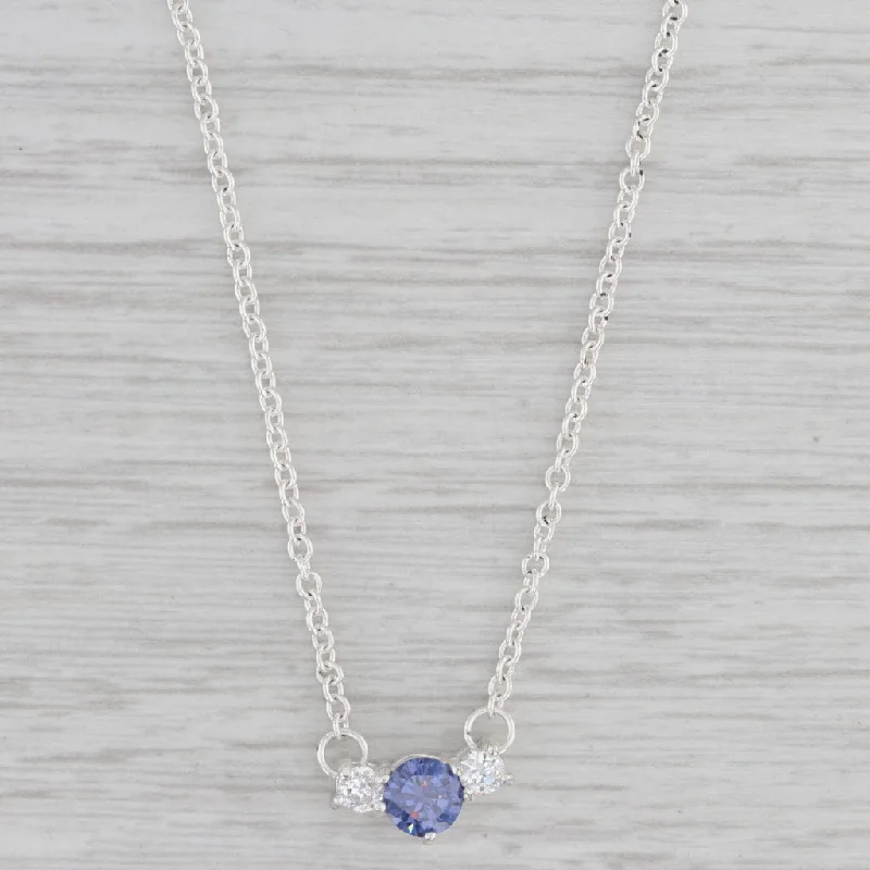 women's diamond and sapphire necklaces-0.64ctw Violet & White Cubic Zirconia Sterling Silver Pendant Necklace 18"