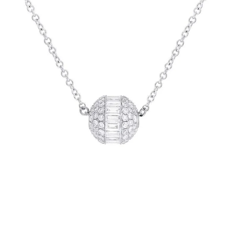 women's statement gemstone necklaces-14K White Gold Diamond Small Ball Necklace