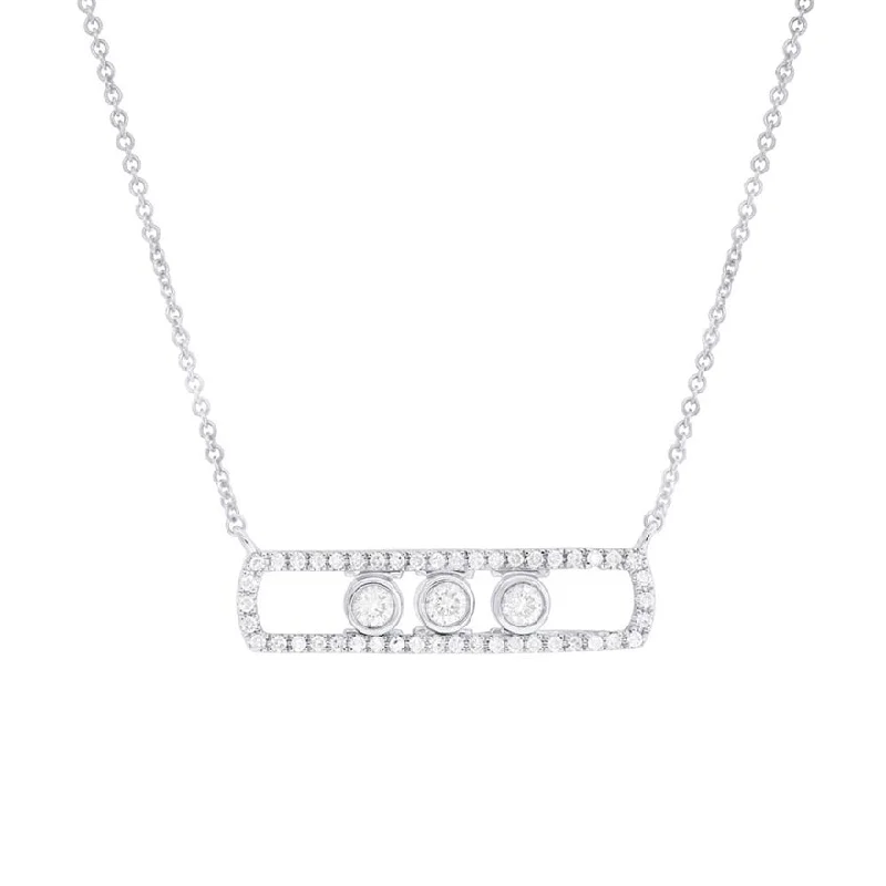 women's geometric necklaces-14K White Gold Diamond Slider Bar Necklace