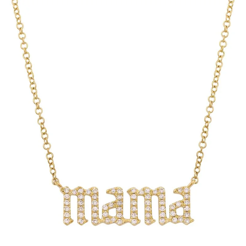 women's celestial necklaces-14K Yellow Diamond Gothic Font Mama Necklace