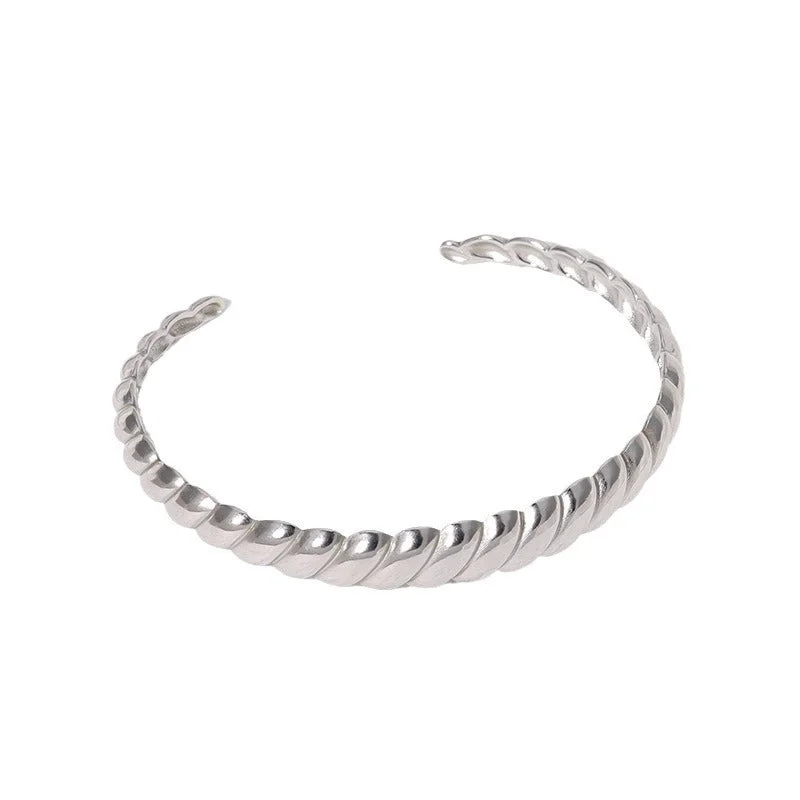 women's gemstone cuff bracelets-Minimalist Stripe Stainless Steel Electroplating Bangles