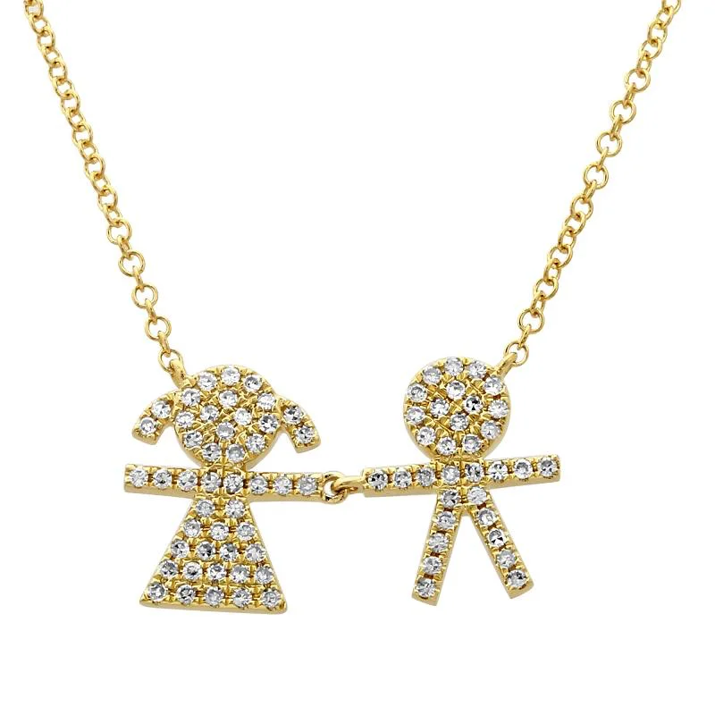 women's stylish statement necklaces-14K Yellow Diamond Boy & Girl Necklace