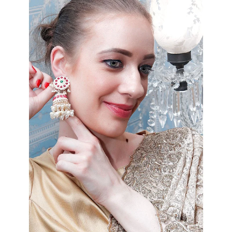 women's heart-shaped earrings-Odette The Pearl and Kundan Jhumkis