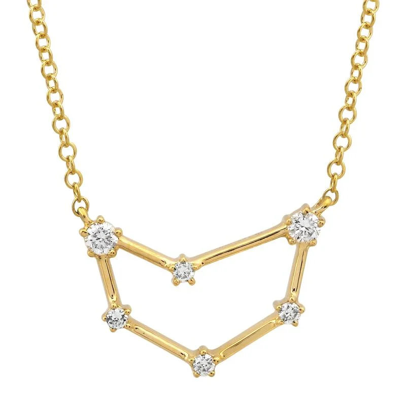 women's double-layer necklaces-14k Yellow Gold Diamond Capricorn Constellation Necklace