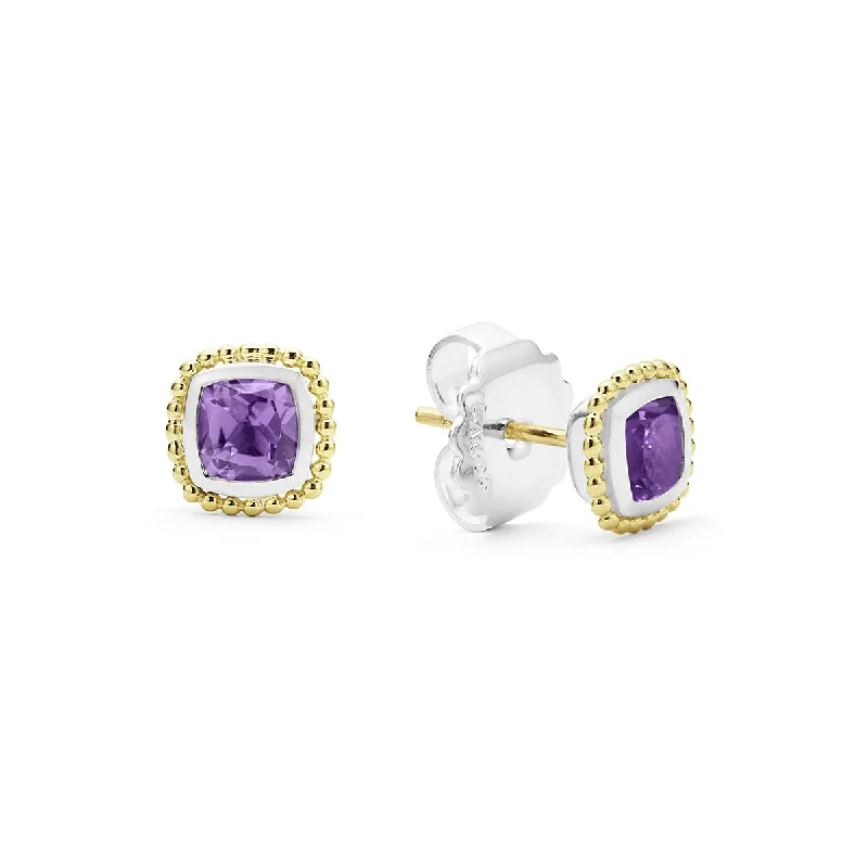 women's gold diamond earrings-Amethyst Caviar Stud Earrings