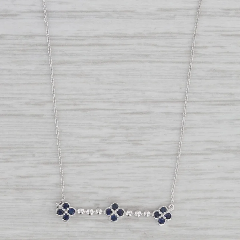 women's nature-inspired necklaces-New 0.15ctw Blue Sapphire Flower Pendant Necklace 10k White Gold Cable Chain