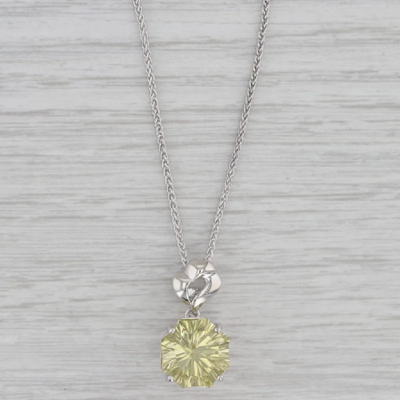 women's angel wing necklaces-5.70ct Lemon Quartz Solitaire Pendant Necklace Sterling Silver 18" Wheat Chain