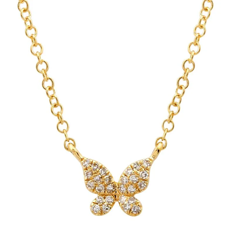 women's charm and pendant necklaces-14K Yellow Gold Diamond Petite Butterfly Necklace