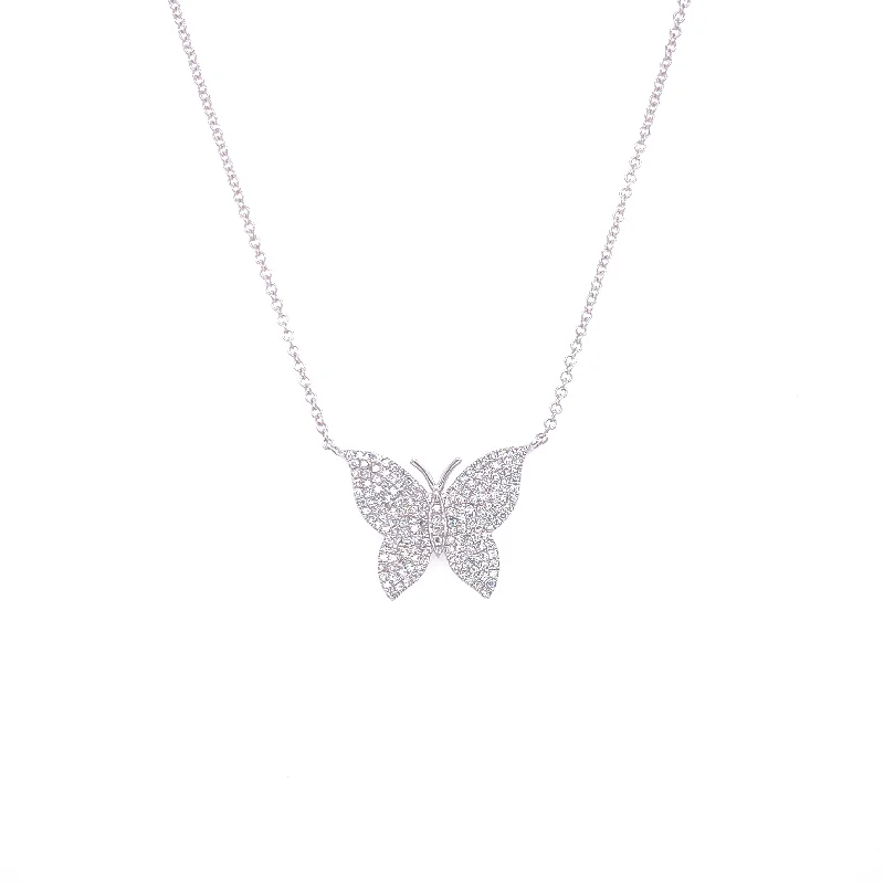 women's custom name necklaces-14K White Gold Pave Diamond Butterfly Necklace