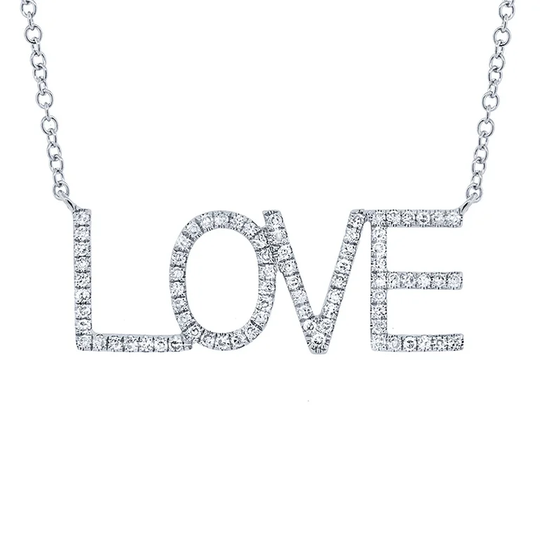 women's small pendant necklaces-14K White Gold Diamond "LOVE" Necklace