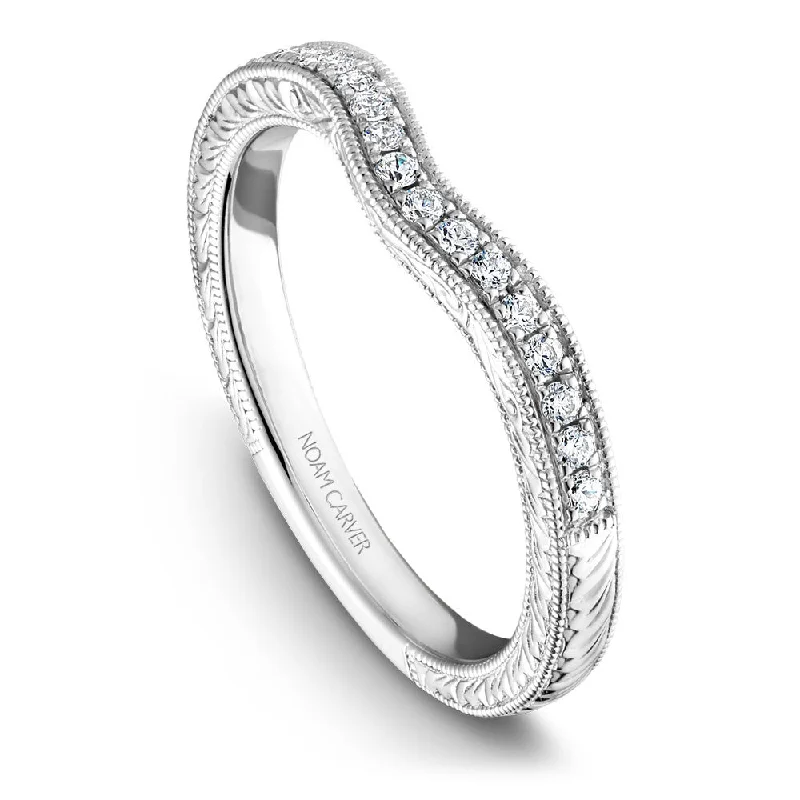 women's stylish engagement rings-Noam Carver Vintage Inspired Micropavé Diamond Wedding Band B050-01B