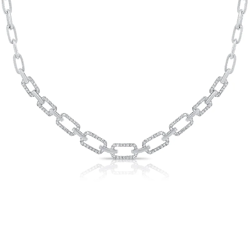 women's antique diamond necklaces-14K White Gold Diamond Link Necklace