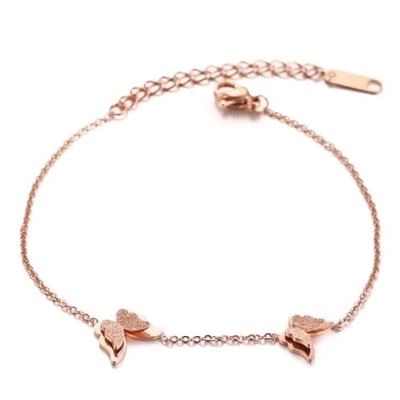 women's classic bracelets-Rose Gold Butterfly Forest Simple Anklet