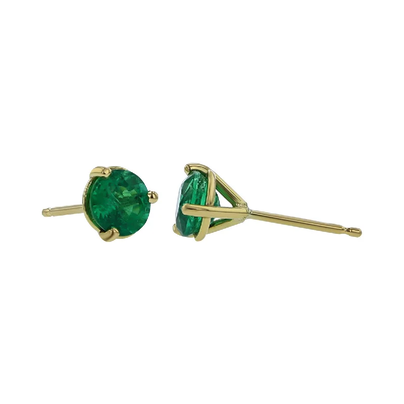 women's layered earrings-18K Yellow Gold Emerald Stud Earrings