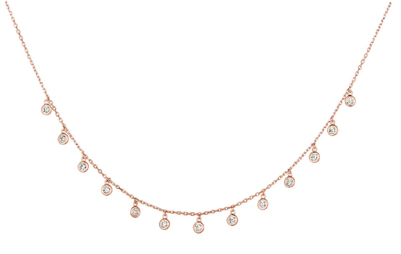 women's crystal necklaces-14K Rose Gold Diamond Drop Dangle Necklace