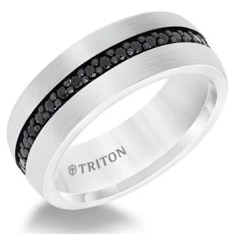 women's platinum diamond engagement rings-White Tungsten Carbide Black Sapphire 8mm Wedding Band