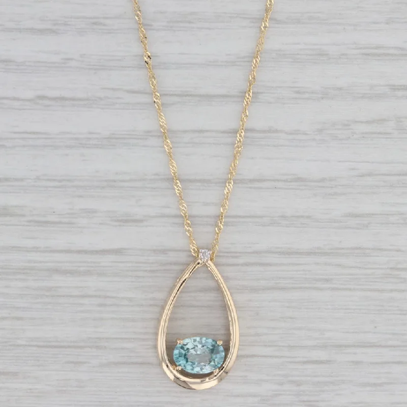 women's sterling silver necklaces-2.20ct Blue Zircon Solitaire Pendant Necklace 14k Gold 18" Singapore Chain