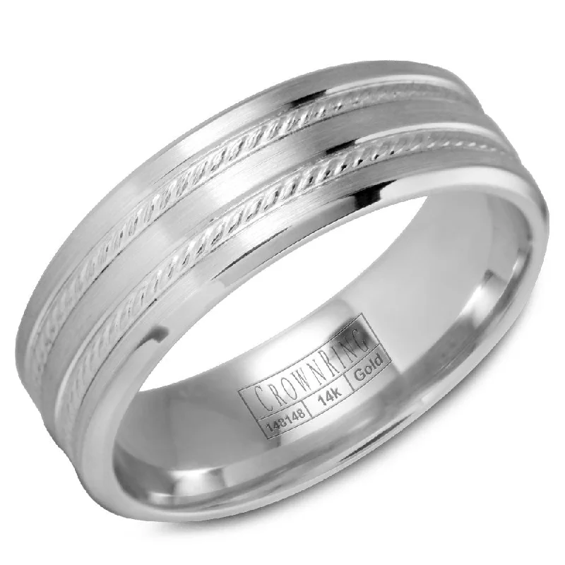 women's modern halo engagement rings-CrownRing 7MM Wedding Band with Brushed Finish and Rope Detailing WB-9503