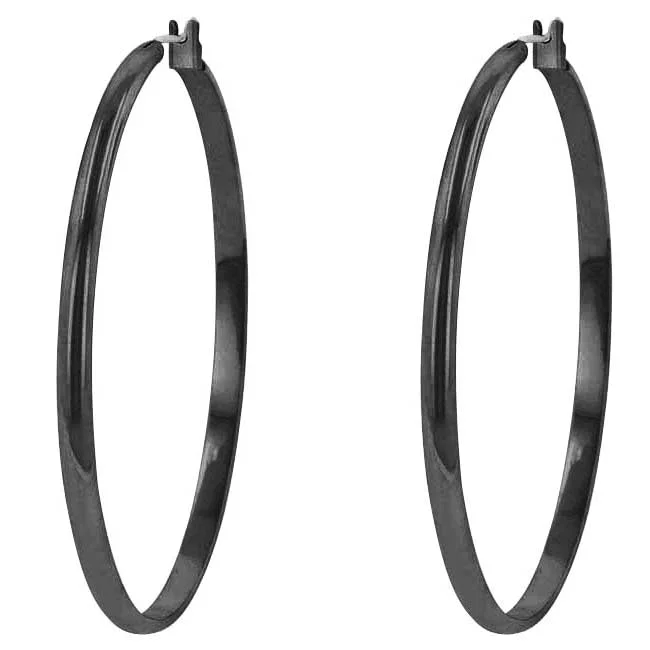 women's dangly earrings-Flavia Black Large Hoop Earrings | 55mm