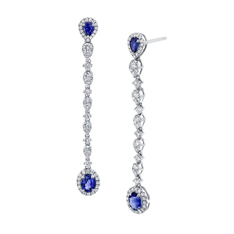 women's minimalistic earrings-Blue Sapphire and Diamond Drop Earrings