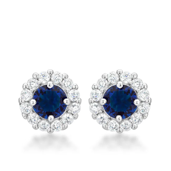 women's designer earrings-Belle Sapphire Blue Halo Stud Earrings | 2ct