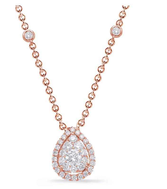 women's heart-shaped necklaces-14K Rose Gold Fancy Pear Diamond Cluster Necklace