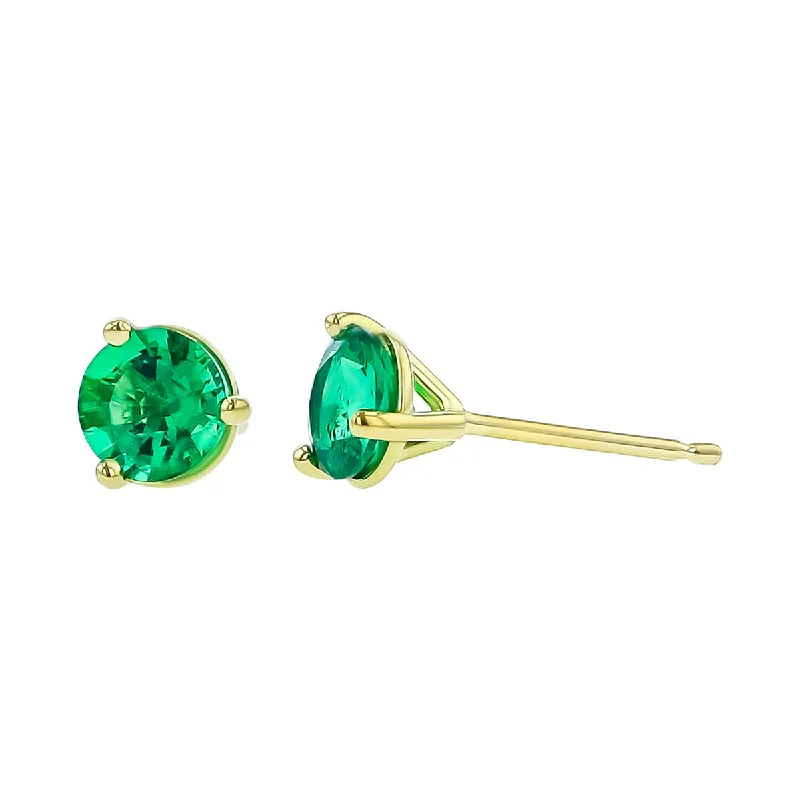 women's diamond hoop earrings-18K Yellow Gold Emerald Stud Earrings