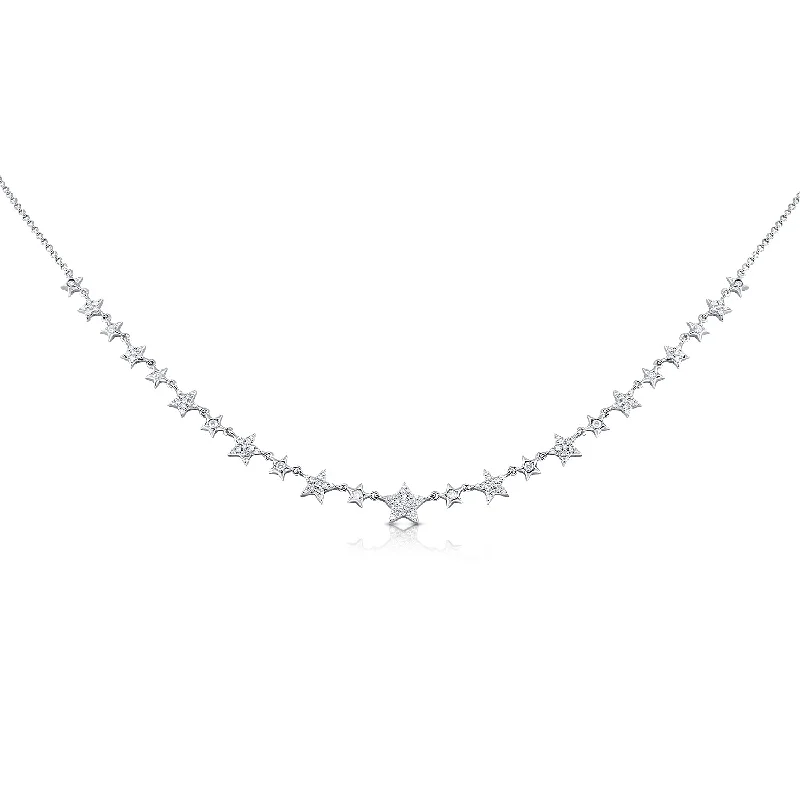 women's necklace and earring sets-14K White Gold Mini Diamond Star Necklace