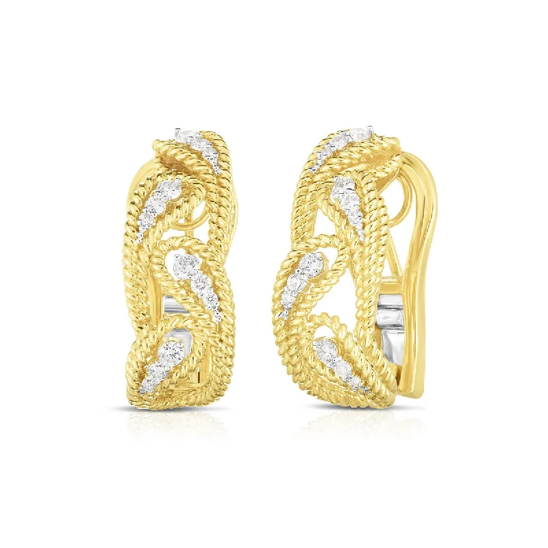 women's stylish earrings-18k Gold Diamond Byzantine Barocco Alternating Leaf Earrings