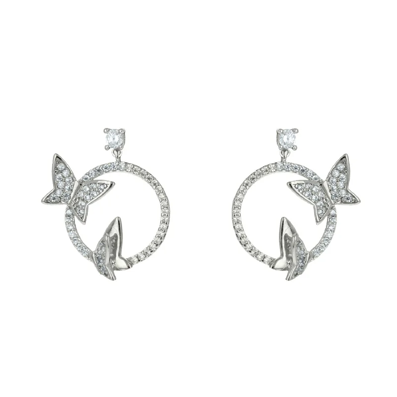 women's small stud earrings-Lisa CZ Butterfly Silver Dangle Earrings