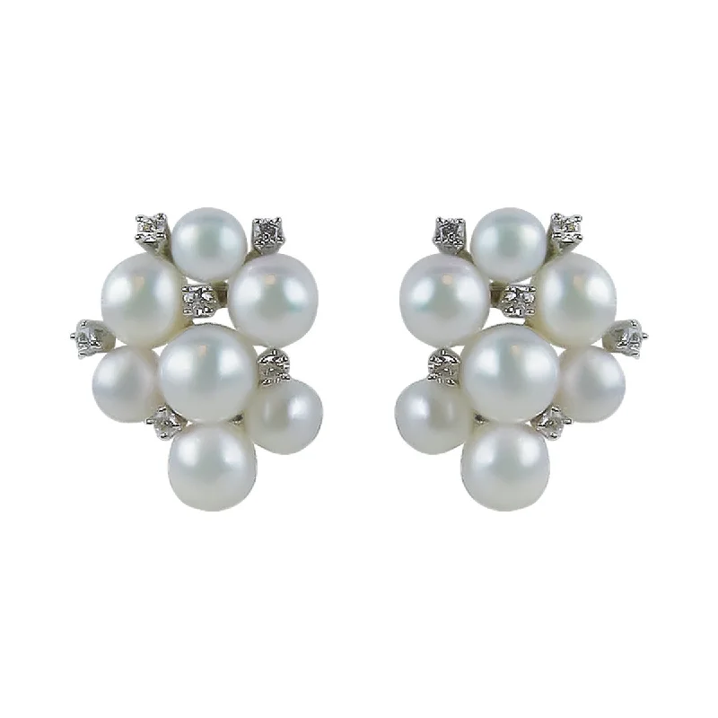 women's luxury earrings-Akoya Pearl and Diamond Cluster Earrings