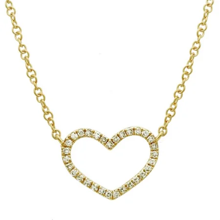 women's silver infinity necklaces-14K YELLOW GOLD DIAMOND OPEN HEART NECKLACE