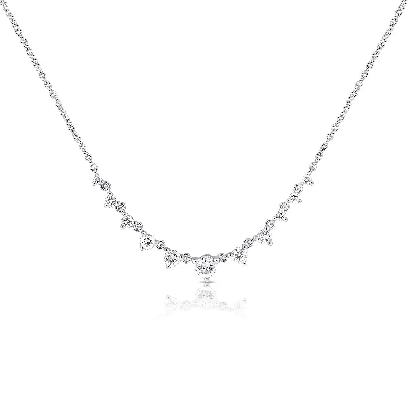 women's silver statement necklaces-14K White Gold Graduating Diamond Necklace