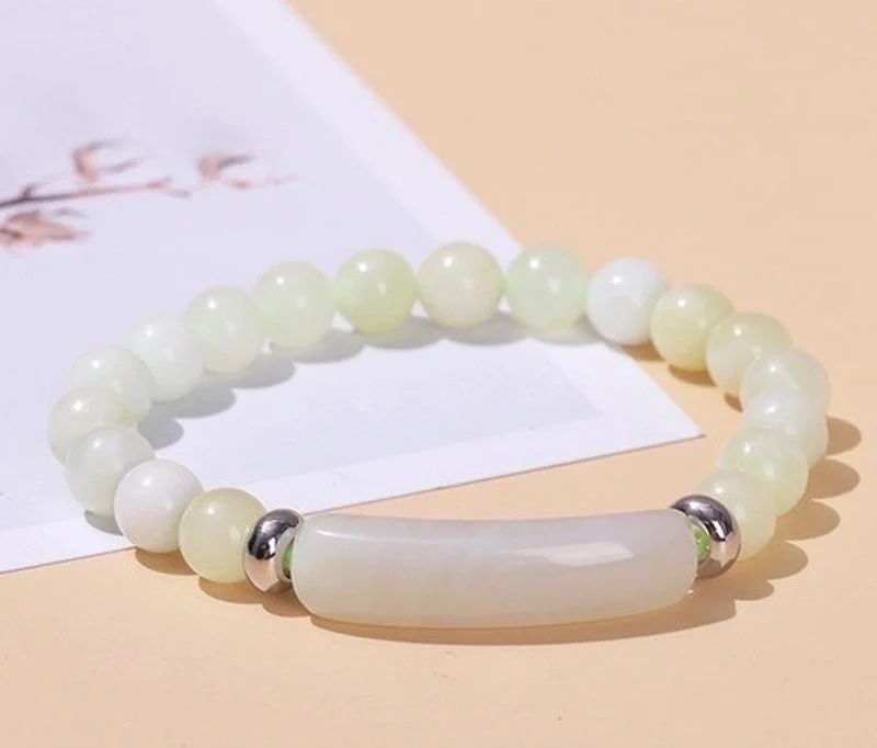 3a Natural New Mountain Jade Bridge Bracelet|8mm Long Tube 10 * 39mm