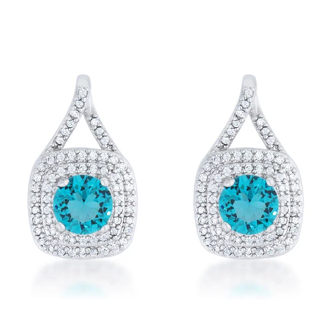 women's diamond and pearl earrings-Christal Aqua Blue Halo Drop Earrings | 2.5ct