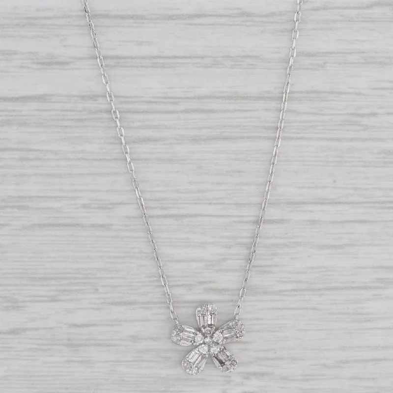 women's romantic necklaces-New 0.25ctw Diamond Flower Pendant Necklace 10k White Gold Adjustable Chain