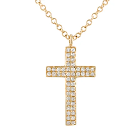 women's custom necklaces-14K Yellow Gold Diamond Pave Cross Necklace