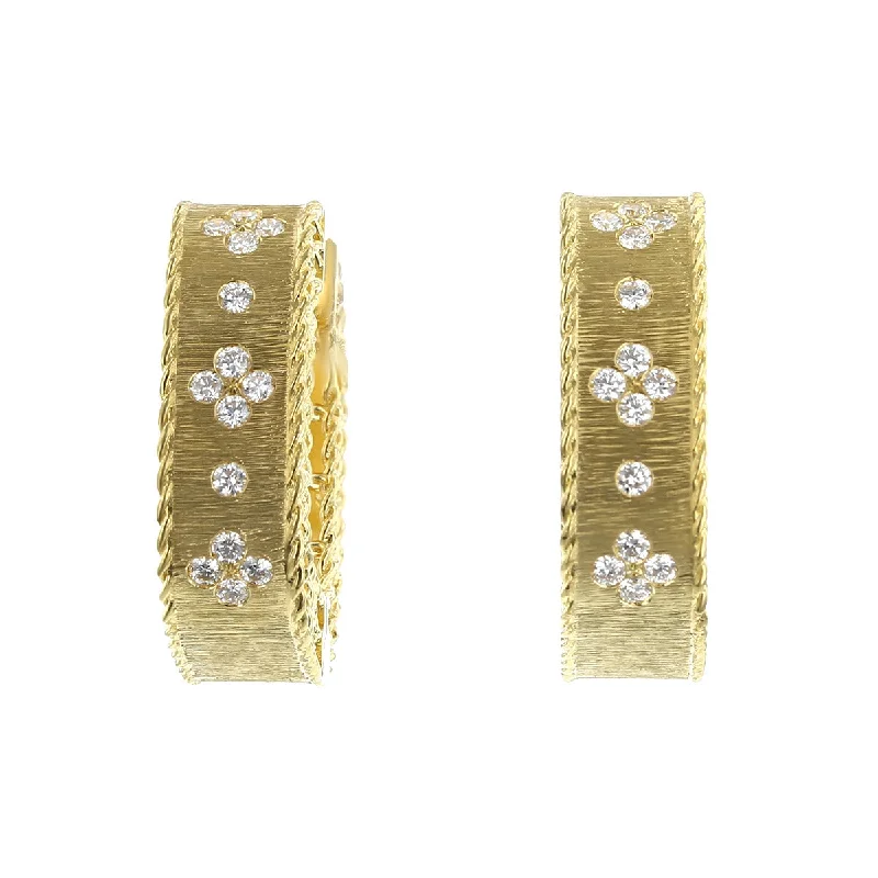 women's hoop earrings with gemstones-18K Yellow Gold Princess Diamond Square Hoop Earrings