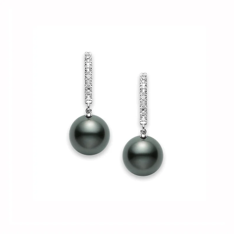 women's dangling earrings-Black South Sea Pearl and Diamond Stud Earrings